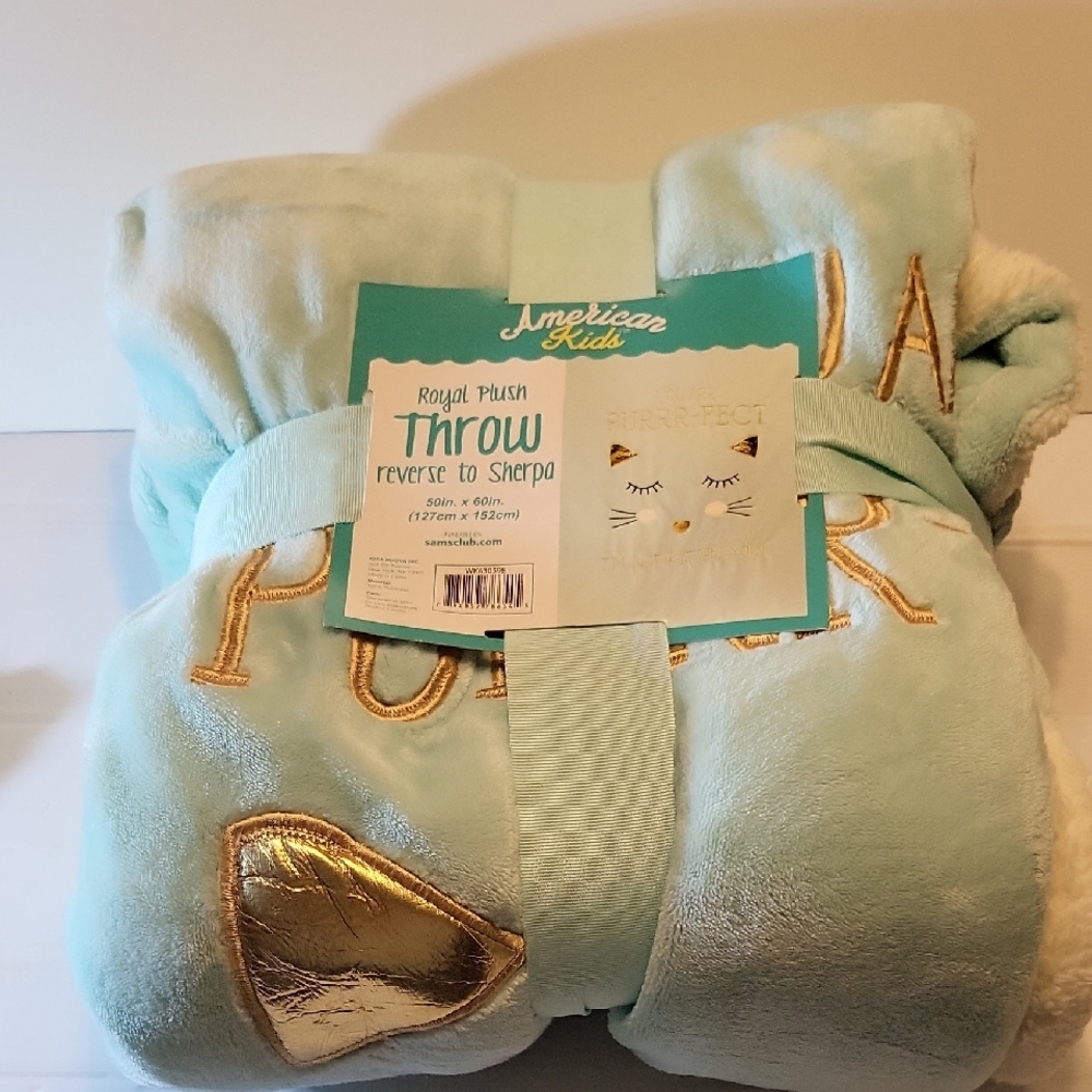 American Kids Royal Plush Throw To Sherpa 50 x 60  - "You Are Purrr-fect".